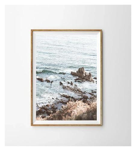 Wandkunst-Leinwanddrucke Ozean Wellen Meer Skyline Fotografie Poster Blau Strand Küstenlandschaften Leinwand Malerei(B,40x50cm) von PTHEN