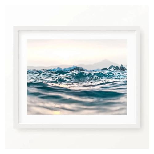 Wandkunst-Leinwanddrucke Ozean Wellen Meer Skyline Fotografie Poster Blau Strand Küstenlandschaften Leinwand Malerei(G,30x40cm) von PTHEN