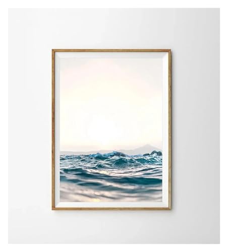 Wandkunst-Leinwanddrucke Ozean Wellen Meer Skyline Fotografie Poster Blau Strand Küstenlandschaften Leinwand Malerei(J,40x60cm) von PTHEN