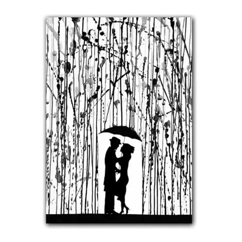 Wandkunst Leinwanddrucke Paar Küssen Tanzen Im Regen Banksy Poster Drucken Moderne Wand Kunst Leinwand Malerei Für Wohnzimmer Wohnkultur(C,40x50cm) von PTHEN