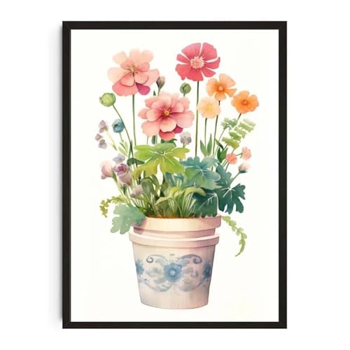 Wandkunst Leinwanddrucke Pflanzentopf Aquarell Poster Familie Garten Zimmerpflanze Botanische Leinwand Druck Wand Kunst Bild Für Wohnzimmer Wohnkultur(S,20x30cm) von PTHEN