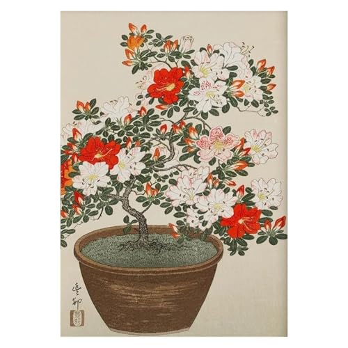 Wandkunst Leinwanddrucke Retro Japanische Blumendarstellung Poster Natur Botanische Blume Dahlie Sakura Azalee Leinwand Malerei Wand Kunst Zimmer Wohnkultur(EIN,40X50cm) von PTHEN