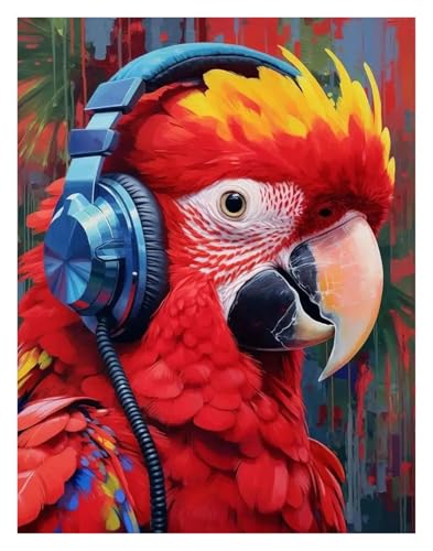 Wandkunst-Leinwanddrucke Tier Mit Kopfhörern Bunte Graffiti Poster Abstrakte Vögel Affen Drucke Leinwand Malerei Wand Kunst Bilder Home Room Decor(F,30x40cm) von PTHEN