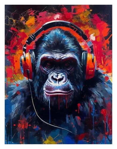 Wandkunst-Leinwanddrucke Tier Mit Kopfhörern Bunte Graffiti Poster Abstrakte Vögel Affen Drucke Leinwand Malerei Wand Kunst Bilder Home Room Decor(M,30x40cm) von PTHEN