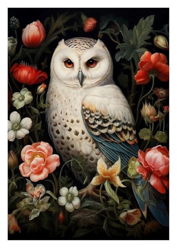 Wandkunst-Leinwanddrucke Vintage Moody Floral Tiere Eule Katze Kaninchen Deer Poster Drucke Leinwand Malerei Wand Kunst Bilder Home Room Decor(E,30x40cm) von PTHEN