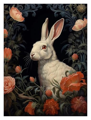 Wandkunst-Leinwanddrucke Vintage Moody Floral Tiere Eule Katze Kaninchen Deer Poster Drucke Leinwand Malerei Wand Kunst Bilder Home Room Decor(R,30x40cm) von PTHEN