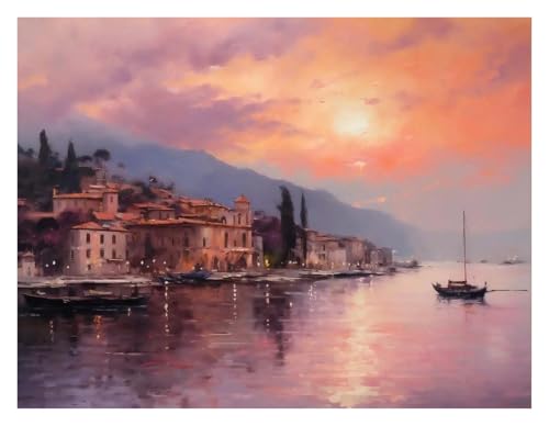Wandkunst Leinwanddrucke Vintage Rustikale Seelandschaft Küsten Venedig Neutral Landschaft Leinwand Malerei Kein Rahmen Druck Poster Wohnkultur(EIN,30x40cm) von PTHEN