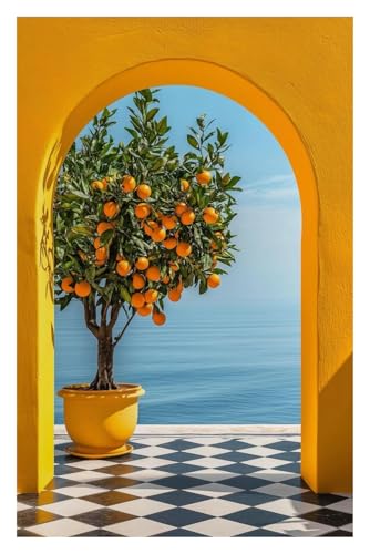 Wandkunst-Leinwanddrucke Zitronenbaum, Orangenbaum Auf Fenster, Poster, Mediterrane Leinwandmalerei, Druck, Wandkunst, Bild Für Wohnzimmer, Heimdekoration(EIN,40x50cm) von PTHEN