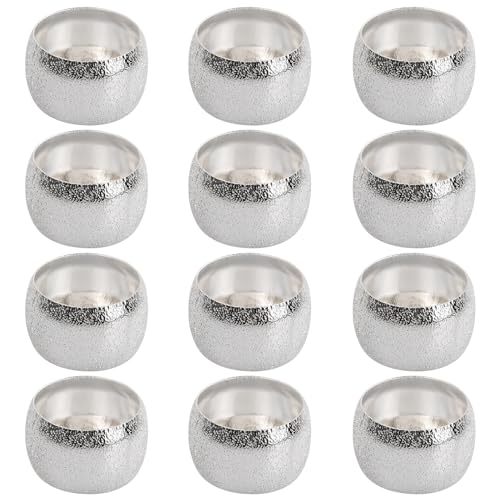 12 Pcs Serviettenringe Metall Gold Silber, 4 cm Servietten Ring Rund, Serviettenschnalle Tischdeko, Serviettenhalter Vintage Groß, Servietten Schnallen Deko für Hochzeit Ostern Geburtstag (Silber) von PTJJXA