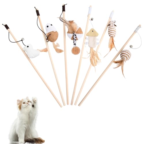 6 Stück Interaktives Katzenspielzeug Set, Katzenangel, Katzen Spielzeug Kitten, Katzenzubehör mit Federn, Cat Toys for Indoor Cats, Katzenspielzeug Stab mit Bell, Intelligenz Spielzeug für Katzen 6 Stück Interaktives Katzenspielzeug Set, Katzenangel, Katzen Spielzeug Kitten, Katzenzubehör mit Federn, Cat Toys for Indoor Cats, Katzenspielzeug Stab mit Bell, Intelligenz Spielzeug für Katzen von PTJJXA