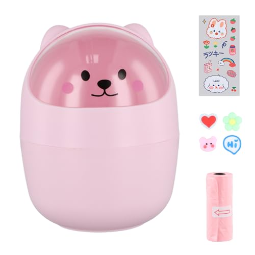 Mülleimer Schreibtisch Niedlich, Süße Mini Kleiner Mülleimer Stifthalter mit Deckel, Tragbarer Abnehmbarer Tischabfalleimer, Kunststoff Abfallbehälter für Büro (Rosa+Aufkleberx2 Typen+Müllsack) Mülleimer Schreibtisch Niedlich, Süße Mini Kleiner Mülleimer Stifthalter mit Deckel, Tragbarer Abnehmbarer Tischabfalleimer, Kunststoff Abfallbehälter für Büro (Rosa+Aufkleberx2 Typen+Müllsack) von PTJJXA
