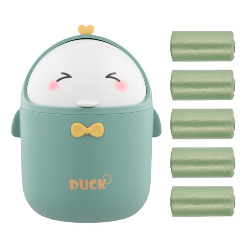 PTJJXA Mini TischmüLleimer mit Deckel, Cartoon Table Trash Bin, Süße Cartoon Mülleimer mit 5 Rollen Müllsäcke, Kompaktes Design Mini Kosmetikeimer für Büros, Kinderzimmer, Wohnzimmer, Schminktisch von PTJJXA