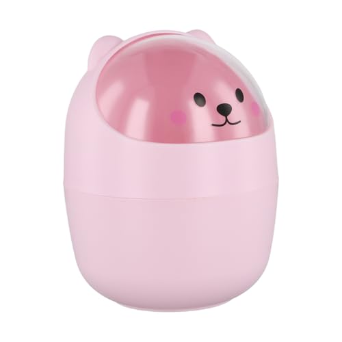 PTJJXA Mülleimer Schreibtisch Niedlich, Süße Mini Kleiner Mülleimer Stifthalter mit Deckel, Tragbarer Abnehmbarer Tischabfalleimer, Kunststoff Abfallbehälter für Büro (Rosa) von PTJJXA