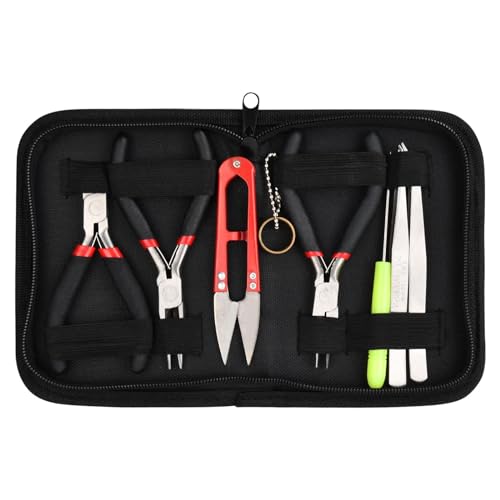 PTJJXA Schmuckherstellung Werkzeuge, 8pcs Schmuckzange Set, 3 x Zangen, 2 x Pinzetten, 1 x Schere, 1 x Perlenahle, 1 x Fingerhut-Ring für Schmuckherstellung und Reparatur von PTJJXA