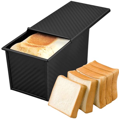 Toastbrot Backform mit Deckel, Laib Pfanne Brotbackform Kastenform, 450g Kastenform mit Belüftungslöchern, 19.2x10.2x11.5cm Rechteckige Antihaft Brot Toastform für Laibe Kuchen Gebäck (Schwarz) von PTJJXA