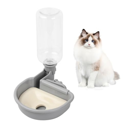 Haustier Wasserspender, Wasserflasche für Hundekäfige, 480ml Hunde Trinkflasche, Haustier Trinkbrunnen, Automatischer Wassernapf für Katze Hund Kaninchen Tier (Grau) von PTJJXA