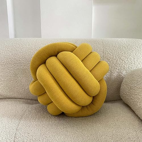 PTKG Knotenkissen, Plüsch-Kisse Knot Kissen Kopf-Kissen, Deko-Kissen, Geknotetes Kissen, Knot Kopfkissen, Knoten Ball,Zierkissen Knoten,Ginger Yellow,28cm von PTKG