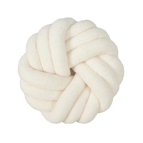 PTKG Knotenkissen Lammwolle Knotenball Kreative runde Kissen Dekokissen Weiche geknotete Kugelkissen für Sofa Bett Dekorat,Off White,35cm von PTKG