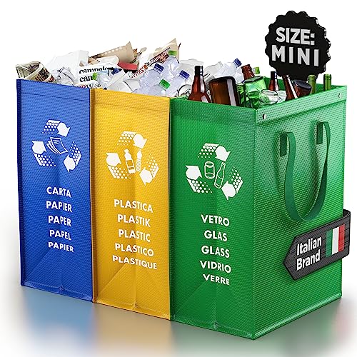 PTMS® Mülltrennsystem Taschen für Papier, Glas und Plastik - Umweltfreundliche Mülleimer 3 Fächer - Recycling Organizer Taschen aus resistenten und wiederverwendbaren Materialien - Einfache Entleerung von PTMS