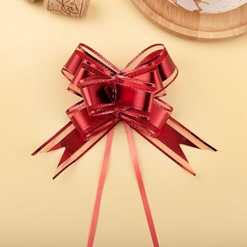 100 Stück Geschenk Schleife, Weihnachtsschleifen Geschenkverpackung Bogen Groß Ziehschleife Pull Bow Zugband Metallische Geschenkbänder Dekoschleifen für Hochzeit,Geburtstag & Weihnachten -Rot von PTNKUIIY