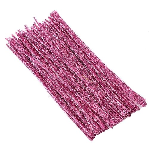 100 Stück Glitzer Pfeifenreiniger Chenilledraht 6 MM * 30 cm Pfeifenputzer Bunt Zum Basteln Chenille Stiel Biegeplüsch Pfeifenputzerdraht für Kinder Zum Basteln Handwerk Dekorationen -Rosa von PTNKUIIY