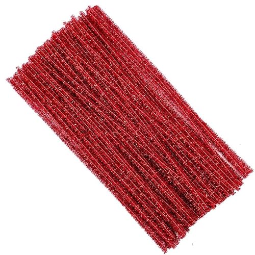 100 Stück Glitzer Pfeifenreiniger Chenilledraht 6 MM * 30 cm Pfeifenputzer Bunt Zum Basteln Chenille Stiel Biegeplüsch Pfeifenputzerdraht für Kinder Zum Basteln Handwerk Dekorationen -Rot von PTNKUIIY