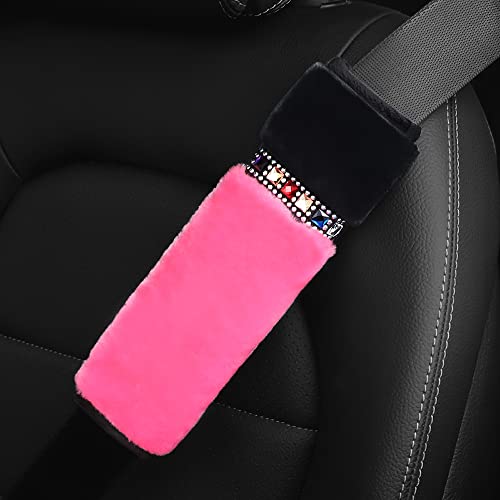 2 Stücke Bling Auto Schulterpolster, Universal Kristall Strass Glitzer Plüsch Autositz Gurtpolster Sicherheitsgurt Schulterpolster Polsterung für Sitzgurt im Auto Reise für Kinder und Erwachsene von PTNKUIIY