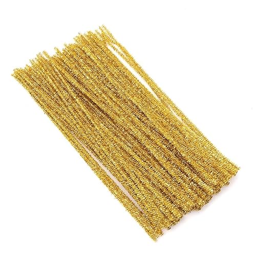 200 Stück Glitzer Pfeifenreiniger Chenilledraht 6 MM * 30 cm Pfeifenputzer Bunt Zum Basteln Chenille Stiel Biegeplüsch Pfeifenputzerdraht für Kinder Zum Basteln Handwerk Dekorationen -Gelb von PTNKUIIY
