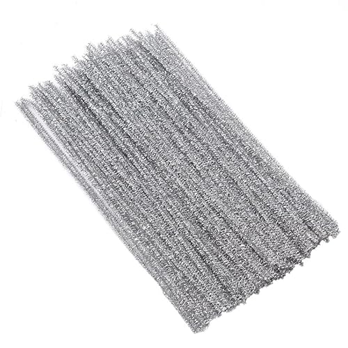 200 Stück Glitzer Pfeifenreiniger Chenilledraht 6 MM * 30 cm Pfeifenputzer Bunt Zum Basteln Chenille Stiel Biegeplüsch Pfeifenputzerdraht für Kinder Zum Basteln Handwerk Dekorationen -Silber von PTNKUIIY