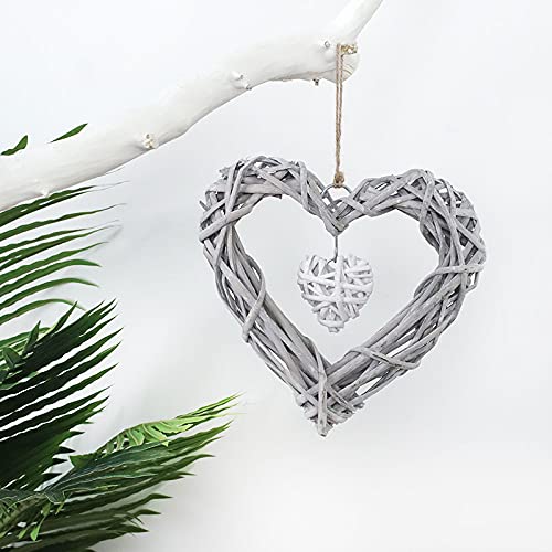 2er Set Hänger Rattan Herz,Hänger Herz Hängende Deko Weidenherz Herz Korbweide Kranz Dekor Fensterdeko Romantische Wicker Dekoration Süße Wandbehang Ornament Wanddeko für Hochzeit, Geburtstagsfeier von PTNKUIIY