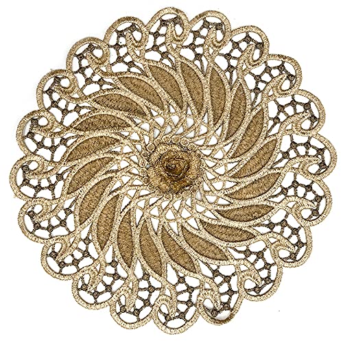 4 Stück Runde Bestickte Tischmatte,26-28cm Gold Spitze Runde Tischmatte Spitzendeckchen Häkeldeckchen Blume bestickte Tischmatte,Vintage-Tassenmatte, Vasenmatte für Heimdekoration Küche,Party,Hochzeit von PTNKUIIY