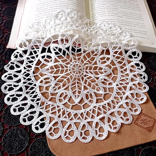 4er Set Platzsets Weiße Spitze Handarbeit Geklöppelt Spitzendeckchen Häkeldeckchen Tischdecke Tischsets mit Blumenmuster Runde Gestickte Untersetzer für Tassen,Getränke,Schalen,Töpfe,Teller,Vasen 15cm von PTNKUIIY