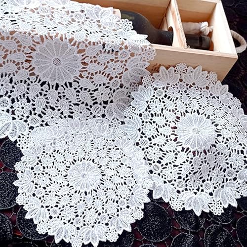 4er Set Platzsets Weiße Spitze Handarbeit Geklöppelt Spitzendeckchen Häkeldeckchen Tischdecke Tischsets mit Blumenmuster Runde Gestickte Untersetzer für Tassen,Getränke,Schalen,Töpfe,Teller,Vasen 15cm von PTNKUIIY
