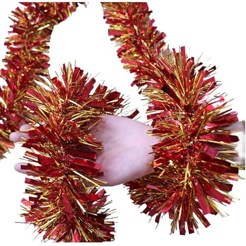 Lametta Girlande Weihnachtsgirlande, 10 Stück 2m * 9cm Weihnachtsbaum Lametta Dekoration Girlande Metallisch Lametta Girlande Hängende Dekoration für Weihnachtsbaum Kranz Hochzeit Party -Gold rot von PTNKUIIY