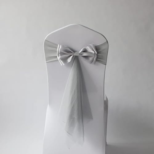 PTNKUIIY 2 Stücke Stuhlschleife Satin Schärpe Hochzeit Stuhl Bogen Stuhlschärpen Stuhlhussen Stuhl Schärpe Hochzeitsdeko Satinschleife Stuhlbezug Dekoration für Hochzeit Party Geburtstag -Silber Grau von PTNKUIIY