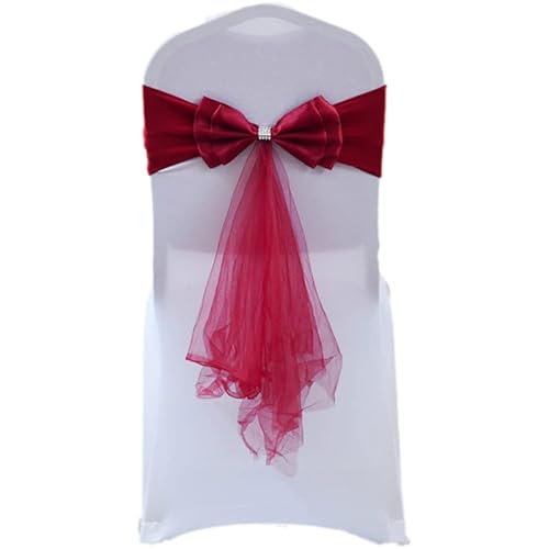 PTNKUIIY 2 Stücke Stuhlschleife Satin Schärpe Hochzeit Stuhl Bogen Stuhlschärpen Stuhlhussen Stuhl Schärpe Hochzeitsdeko Satinschleife Stuhlbezug Dekoration für Hochzeit Party Geburtstag -Weinrot von PTNKUIIY