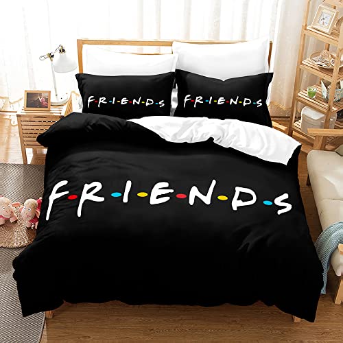 PTNQAZ 3D Friends Bettwäsche-Set, TV-Show, Schwarz, Bettbezug-Sets mit Kissenbezügen, Bettwäsche, Bettwäsche (Einzelbett, 1) von PTNQAZ