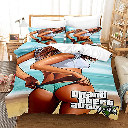 PTNQAZ 3D Game GTA Bettwäsche-Set für Kinder, bedruckt, Grand Theft Auto Bettbezüge mit Kissenbezügen, Kinder-Bettwäsche (King Size) von PTNQAZ