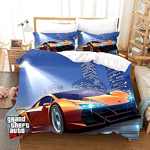 PTNQAZ 3D Game GTA V Bettwäsche-Set für Jungen Kinder bedruckt Grand Theft Auto Bettbezug mit Kissenbezügen Kinder Steppdecke Bettwäsche (Doppelbett) von PTNQAZ