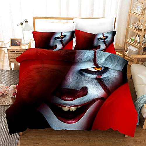 PTNQAZ 3D Horror Movie Clown Series Duvet Cover Set Printed Bedding Set Single Double King Bettwäsche für Erwachsene Bettbezug mit Kissenbezüge (Doppel) von PTNQAZ