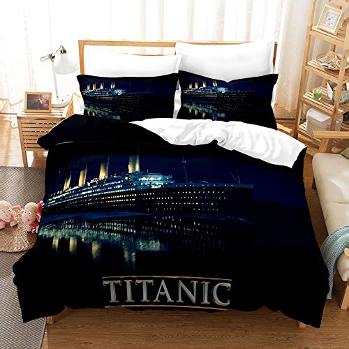 PTNQAZ 3D Jack und Rose Titanic Bettbezug-Set, bedruckt, für Einzelbett, Doppelbett, King-Size-Bett für Erwachsene, Bettbezug mit Kissenbezügen (Einzelbett, 1) von PTNQAZ