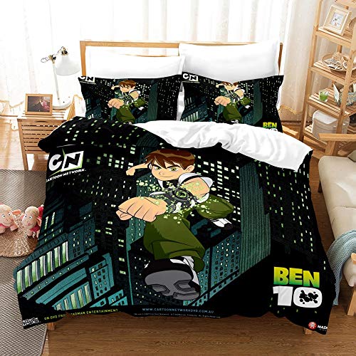 PTNQAZ 3D-gedrucktes Ben 10 Omniverse Bettwäsche-Set für Kinder, Cartoon-Motiv, Bettbezug für Jungen, bequem, Geschenk für Jungen, cooles und Design (Einzelbett) von PTNQAZ