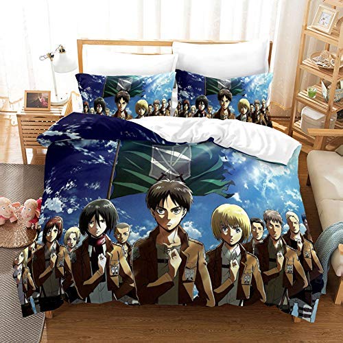 PTNQAZ Anime Attack on Titan Bettwäsche-Set für Jungen, 3D-gedruckte Bettbezüge mit Kissenbezügen, Kinder-Bettwäsche (Einzelbett) von PTNQAZ