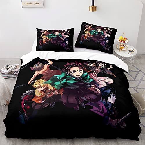 PTNQAZ Anime Demon Slayer Devil's Blade Bettbezug-Set Kissenbezug Kimetsu No Yaiba Cartoon Bettwäsche Set für Mädchen (Einzelbett, 5) von PTNQAZ