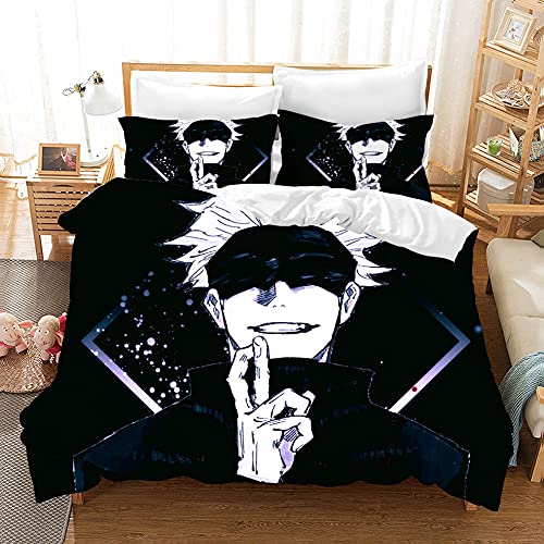 PTNQAZ Anime Jujutsu Kaisen Bettwäsche-Set für Jungen, 3D-Druck, Bettbezug mit Kissenbezügen, Kinder-Bettbezug für Doppelbett von PTNQAZ