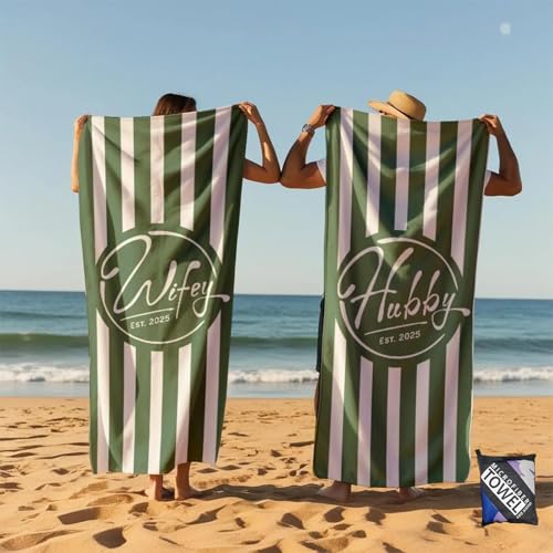 PTNQAZ Benutzerdefinierter Name Paar Ehefrau Hubby Strandtuch 2er Set Hubby und Frau Strandtuch Just Married Handtuch für Strand Flitterwochen Reise Hochzeit Geschenk (Mr Mrs 4) von PTNQAZ