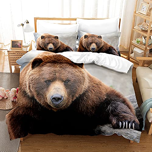 PTNQAZ Bettwäsche-Set mit Bären-Motiv, 3D-gedruckt, Bettbezug-Sets mit Kissenbezügen, für Erwachsene und Kinder, King-Size-Bettwäsche, Heimtextilien (Einzelbett von PTNQAZ