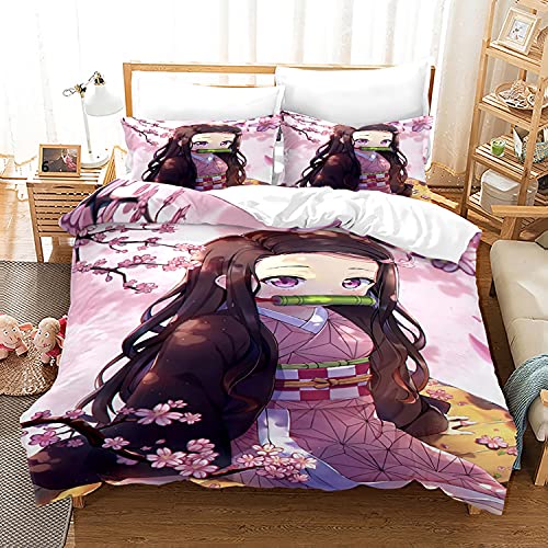 PTNQAZ Anime Demon Slayer Bettbezug-Set Nezuko Kamado Bettwäsche-Set für Mädchen Geschenk Kinder Bettwäsche (Doppelbett, 1) von PTNQAZ