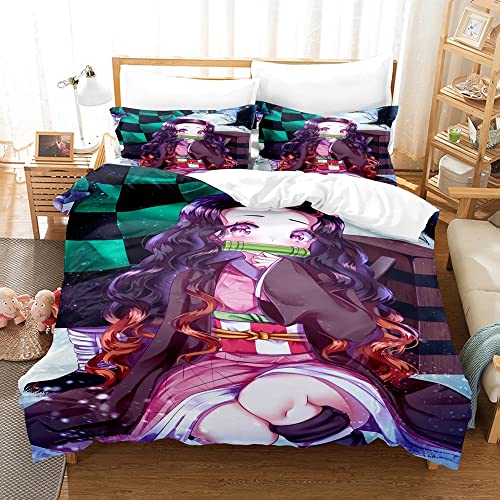 PTNQAZ Bettwäscheset mit Anime-Demon Slayer, Nezuko Kamado, für Mädchen, Geschenk, Kinderbettwäsche (Einzelbett, 4) von PTNQAZ