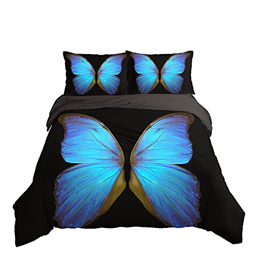 PTNQAZ Blaues Schmetterling-Bettwäsche-Set, 3D-gedrucktes Bettbezug-Set mit Kissenbezügen für Erwachsene und Kinder, Queen-Size-Tagesdecke, Heimtextilien (Einzelbett von PTNQAZ